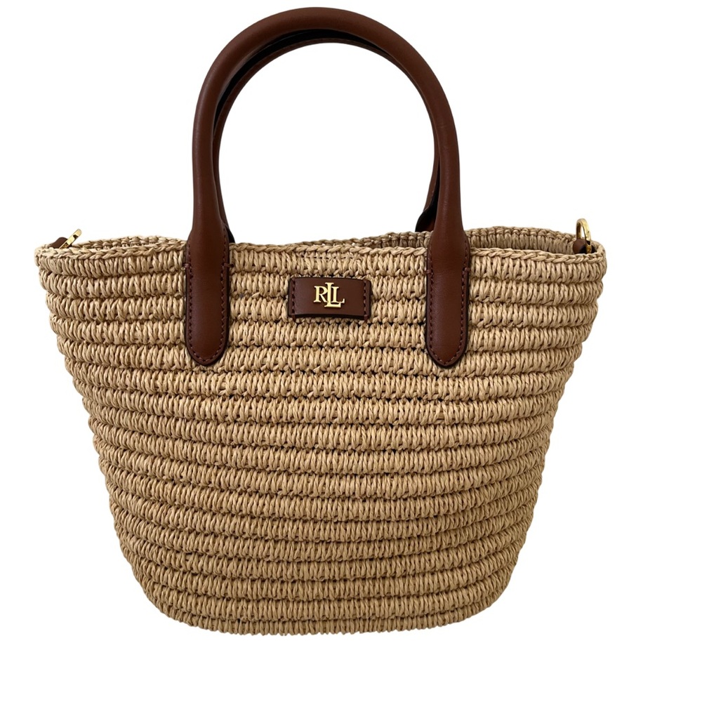Ralph Lauren Straw Tote with Brown Leather Handles